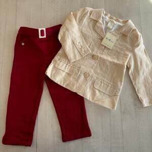 OJK Boutique Linen and Cotton Blazer and Red Pants Set NWT Size 2 Preppy